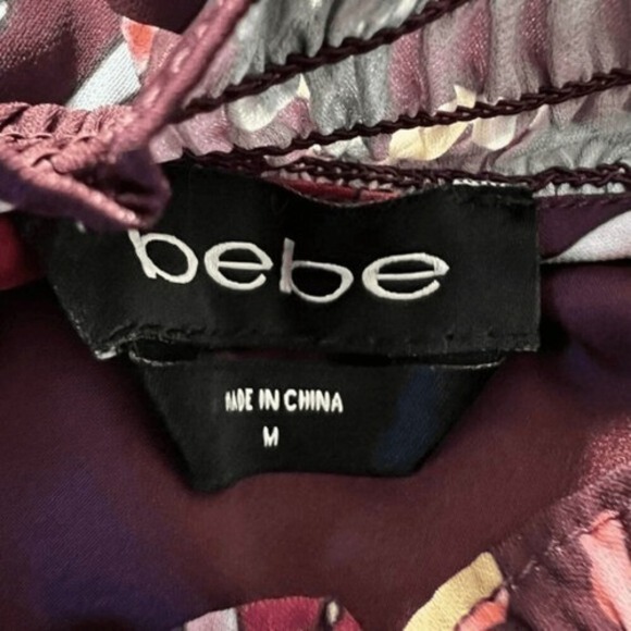 BEBE Gorgeous Long Sleeve Ruffle Trim Blouse Dark Plum Paisley Print EUC Medium - Picture 10 of 10